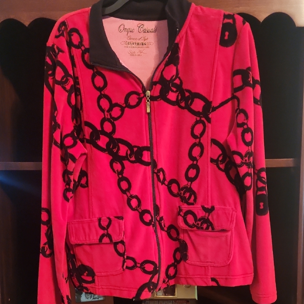 Onque Casuals Red Chain Print Jacket
